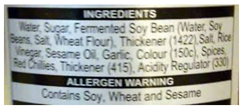 Example of a food label