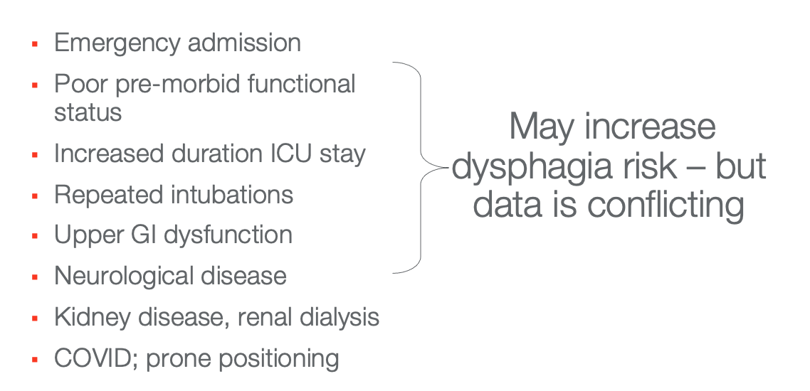 List of those at risk for post intubation dysphagia