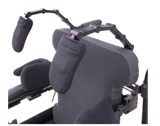 Example of shoulder rigid supports on a wheelchair to prevent forward trunk flexion