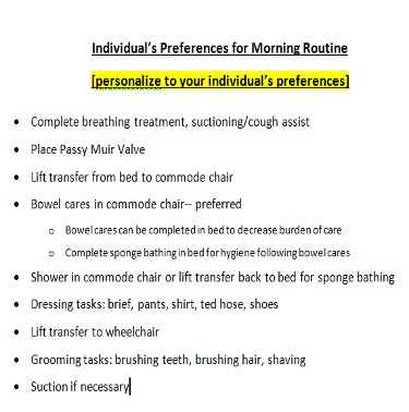 Sample of preferences for morning routine